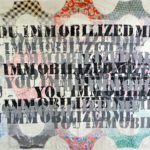 text based art screen print antique quilts