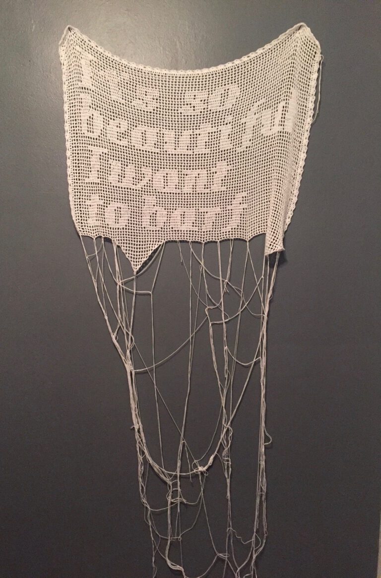 text based art filet crochet